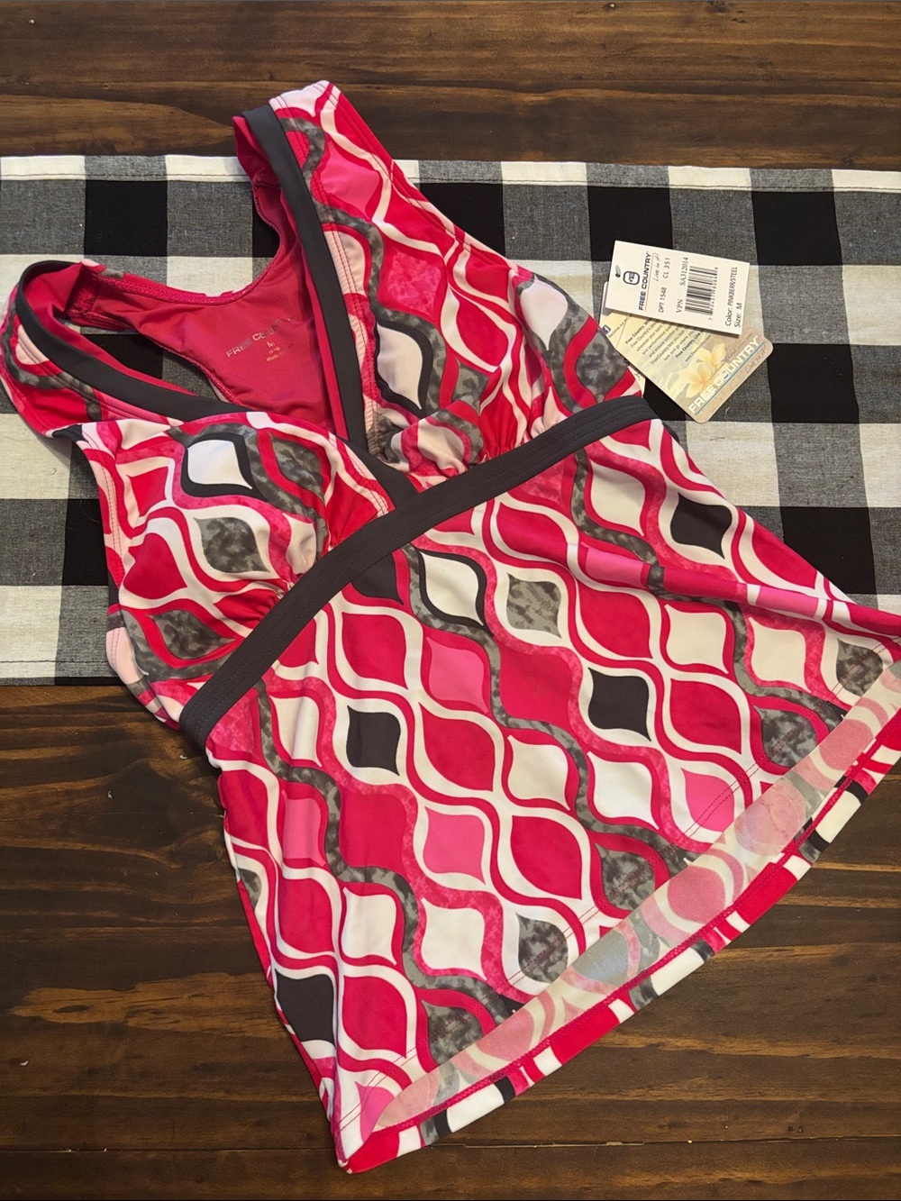 Free country pink print tankini top medium new